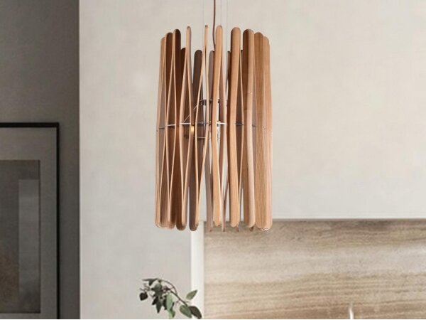 Dřevěný lustr na lanku 1xE27/60W/230V pr. 38 cm masiv/jasan/kaučukovník