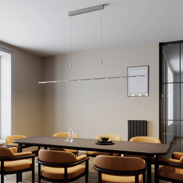 Lucande LED závěsné svítidlo Arnik, 180 cm, barva niklu, stmívatelné, stmívatelný, Hliník / šedá / zinek, Obývací pokoj / jídelna, kov, Moderní