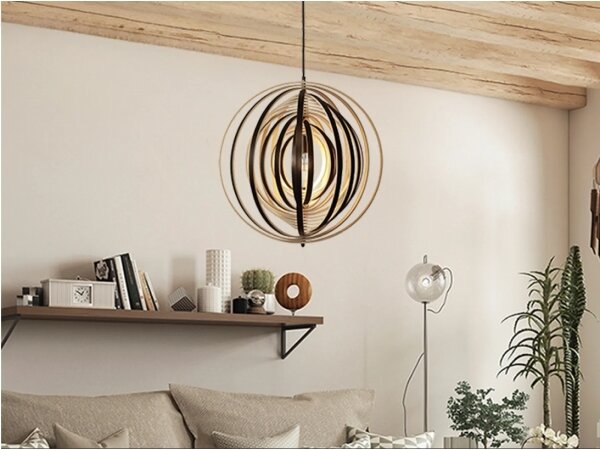 Dřevěný lustr na lanku 1xE27/60W/230V pr. 50 cm masiv/dýha/kaučukovník
