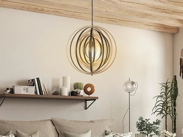 Dřevěný lustr na lanku 1xE27/60W/230V pr. 50 cm masiv/dýha/kaučukovník