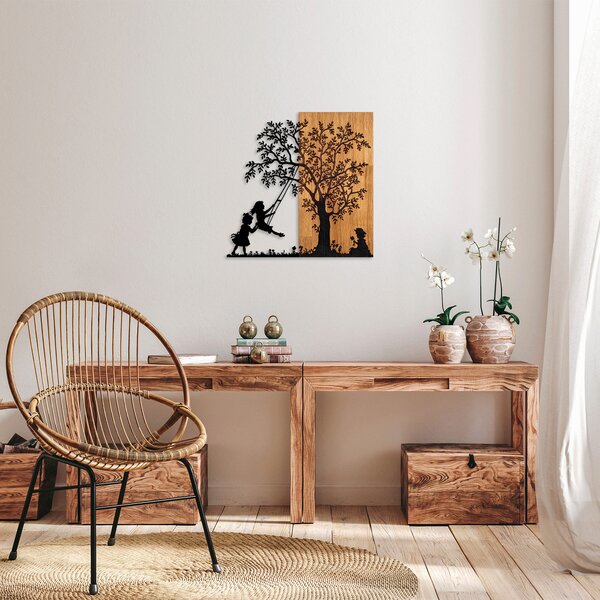 ASIR Nástěnná dekorace dřevo DĚTI POD STROMEM 59 x 58 cm