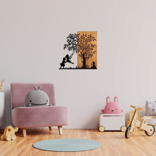 ASIR Nástěnná dekorace dřevo DĚTI POD STROMEM 59 x 58 cm