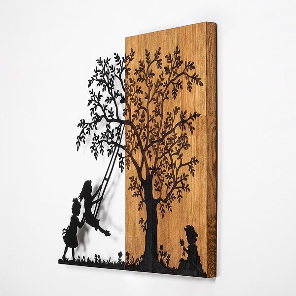 ASIR Nástěnná dekorace dřevo DĚTI POD STROMEM 59 x 58 cm