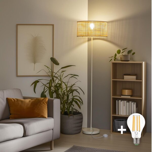 Brilagi - LED Stojací lampa CERIA 1xE27/40W/230V pr. 25 cm bambus/bílá