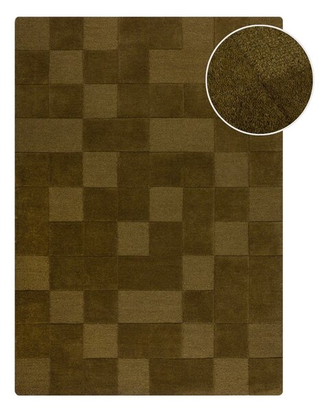 Khaki ručně tkaný vlněný koberec 200x290 cm Checkerboard – Flair Rugs