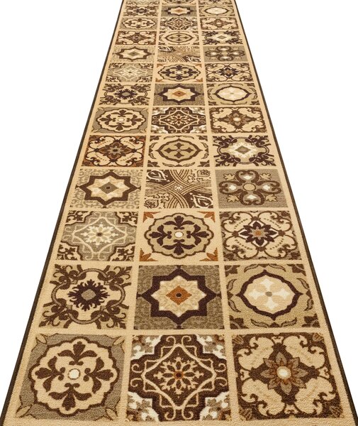 Kobercový ráj Běhoun pogumovaný Patchwork 07 hnědý Šíře: 100 cm