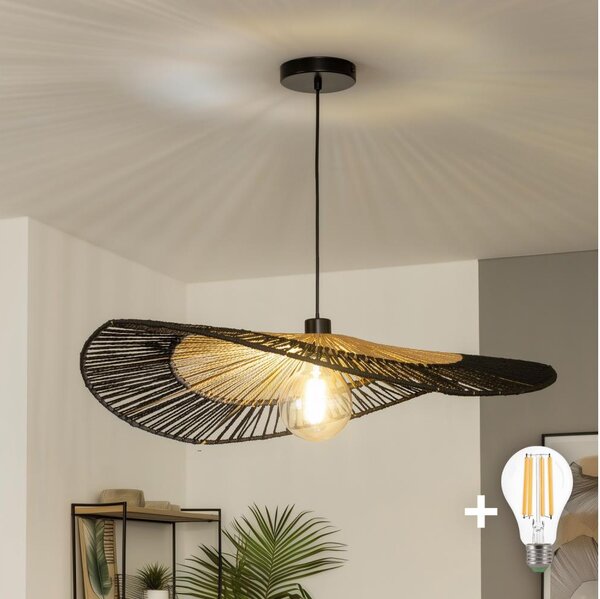 Brilagi - LED Lustr na lanku CERIA BOHO 1xE27/40W/230V pr. 50 cm černá/hnědá