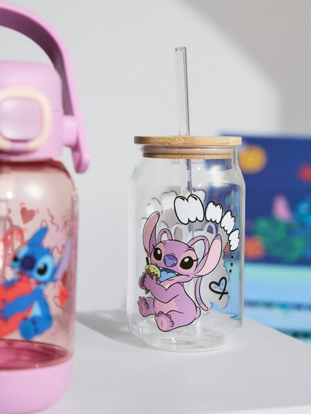 Sinsay - Skleněný hrnek s víčkem a brčkem Lilo & Stitch - vícebarevná