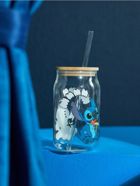 Sinsay - Skleněný hrnek s víčkem a brčkem Stitch - vícebarevná