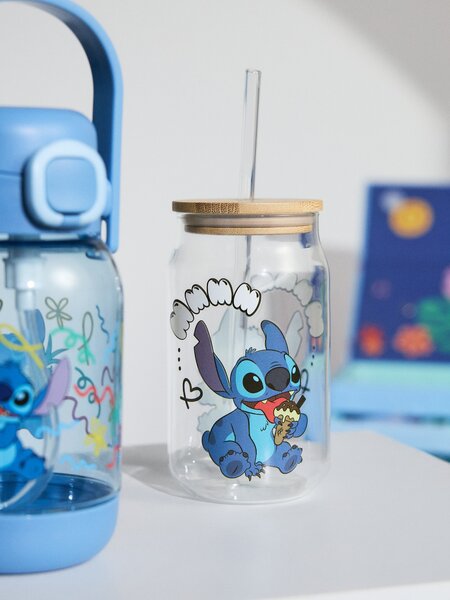 Sinsay - Skleněný hrnek s víčkem a brčkem Stitch - vícebarevná