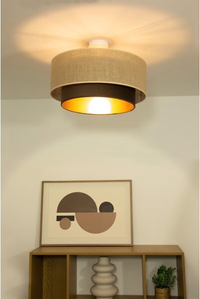 Přisazený lustr SARTA 1xE27/60W/230V pr. 45 cm hnědá/juta
