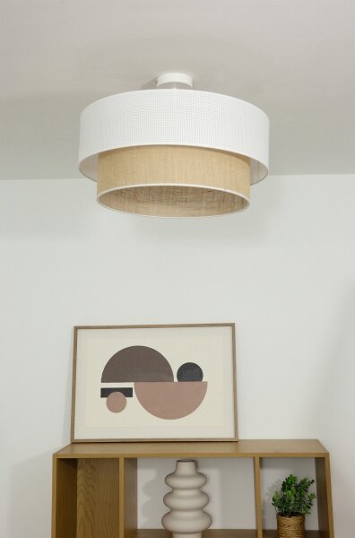 Přisazený lustr BORHO 1xE27/60W/230V pr. 40 cm bílá/juta