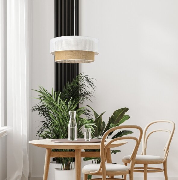 Lustr na lanku BORHO 1xE27/60W/230V pr. 40 cm bílá/juta