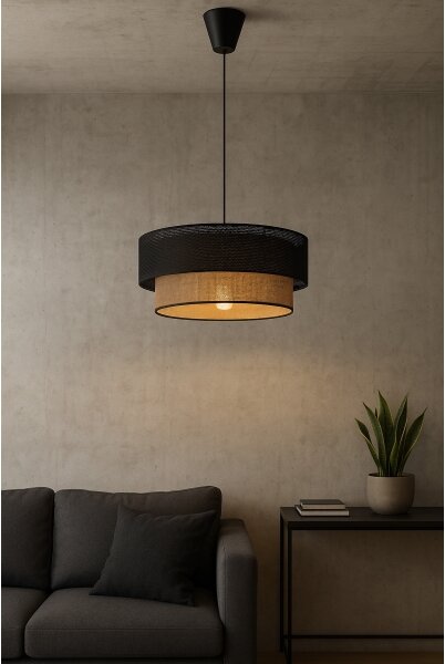 Lustr na lanku BORHO 1xE27/60W/230V pr. 40 cm černá/juta