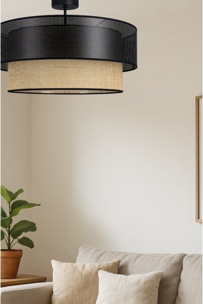 Přisazený lustr BORHO 1xE27/60W/230V pr. 50 cm černá/juta