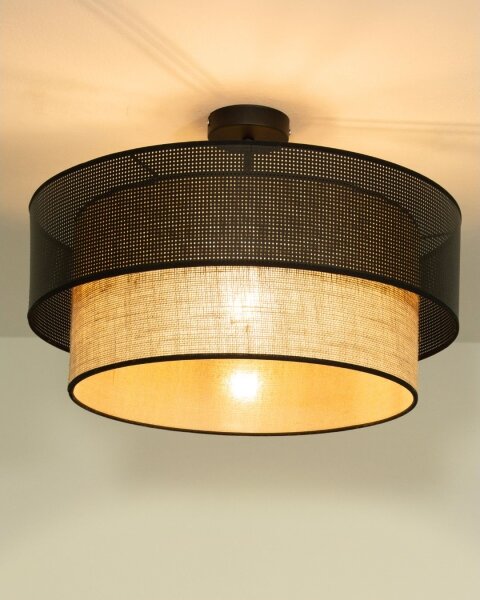 Přisazený lustr BORHO 1xE27/60W/230V pr. 50 cm černá/juta