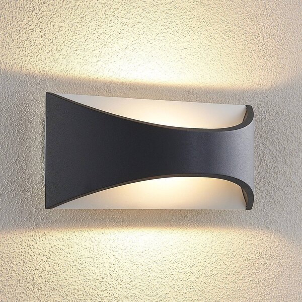 Lindby LED nástěnné svítidlo Mathea, 30 cm, antracit, hliník, IP65, Černá, Hliník, Moderní