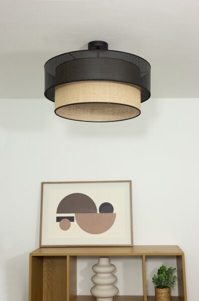 Přisazený lustr BORHO 1xE27/60W/230V pr. 50 cm černá/juta