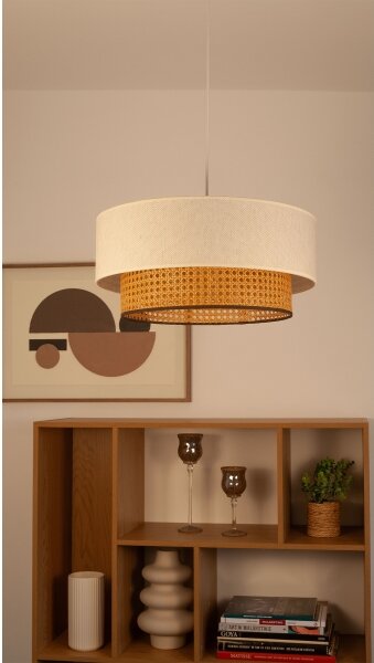 Lustr na lanku NATIA 1xE27/60W/230V pr. 45 cm bílá/hnědá