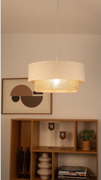 Lustr na lanku NATIA 1xE27/60W/230V pr. 45 cm bílá/hnědá