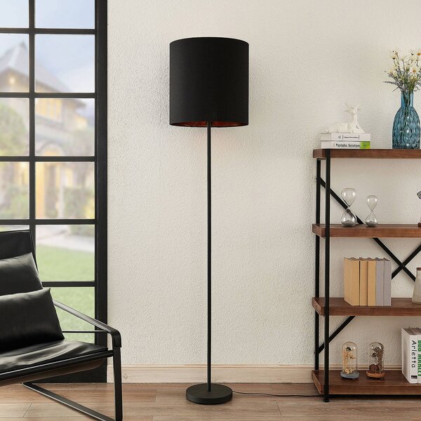 Lindby Nymar stojací lampa, látka, černo-zlatá, Černá, Obývací pokoj / jídelna, Textil / tkanina / hedvábí, Moderní