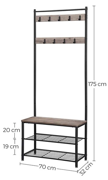 Kovová předsíňová stěna INDUSTRY 175 cm, černá/šedohnědá