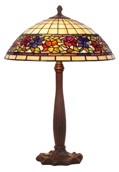Stolní lampa Flora ve stylu Tiffany, dole otevřená, 64 cm