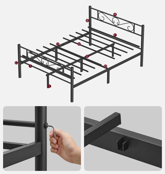 KOVOVÁ POSTEL, 140/200 cm černá Boxxx - Jednolůžkové postele, Online Only