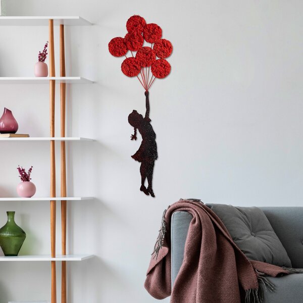 ASIR Nástěnná dekorace kovová BANKSY Dívka s balónky, černá a červená