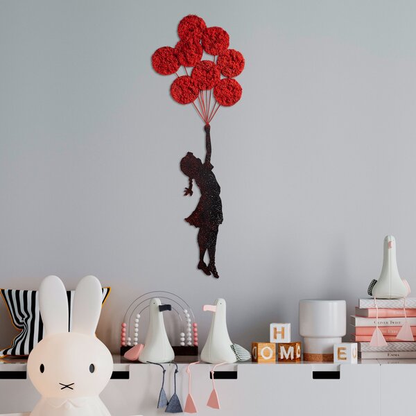 ASIR Nástěnná dekorace kovová BANKSY Dívka s balónky, černá a červená