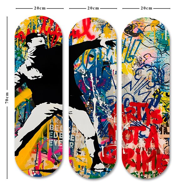 ASIR Obraz MDF Banksy – Protest, barevný 3 ks