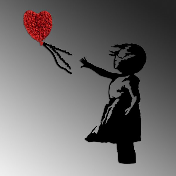 ASIR Nástěnná dekorace kovová BANKSY dívka s Balonkem, černá a červená