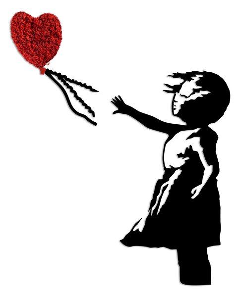 ASIR Nástěnná dekorace kovová BANKSY dívka s Balonkem, černá a červená