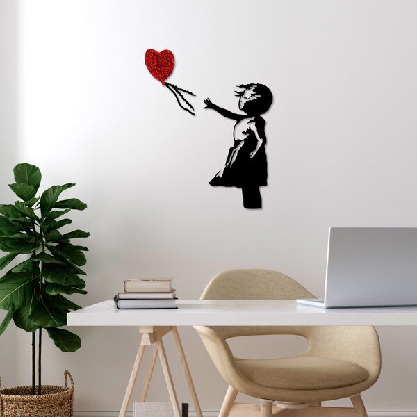 ASIR Nástěnná dekorace kovová BANKSY dívka s Balonkem, černá a červená