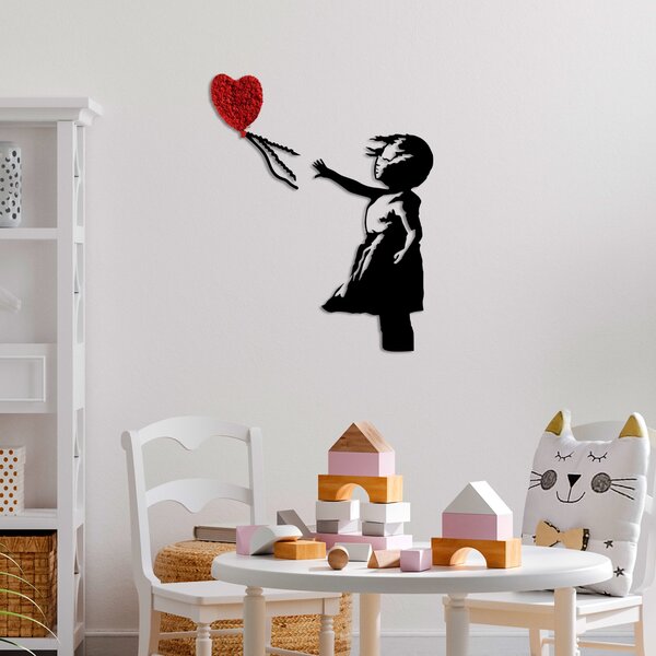 ASIR Nástěnná dekorace kovová BANKSY dívka s Balonkem, černá a červená