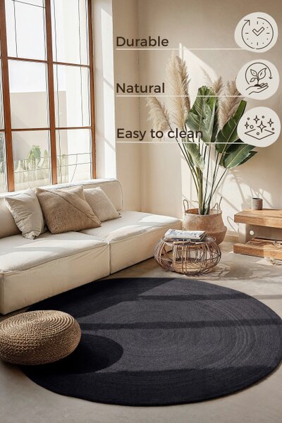 Koberec Hanse Home Jute Braided Rangpur černý kruh