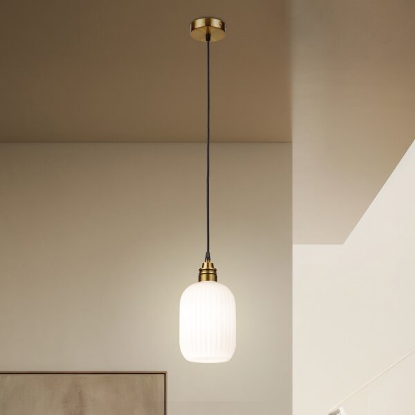 Lustr na lanku HECTOR 1xE27/15W/230V bílá/mosaz pr. 14 cm