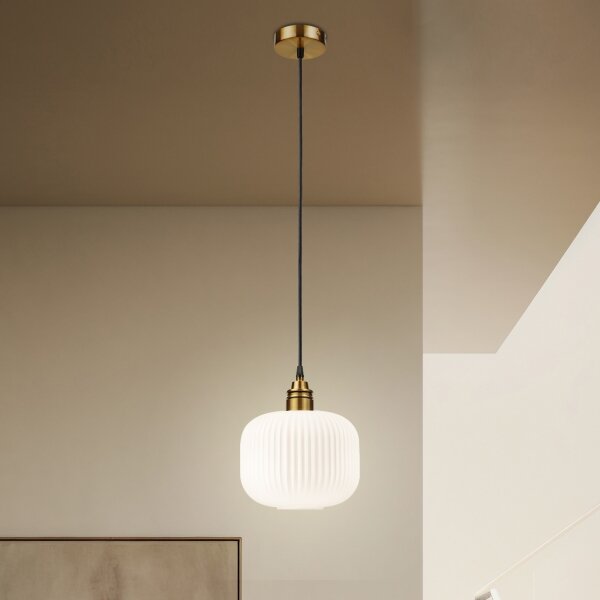 Lustr na lanku HECTOR 1xE27/15W/230V bílá/mosaz pr. 20 cm