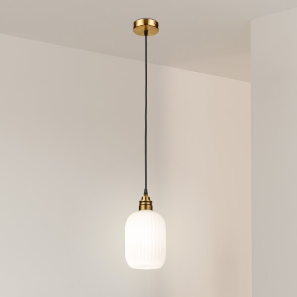 Lustr na lanku HECTOR 1xE27/15W/230V bílá/mosaz pr. 14 cm