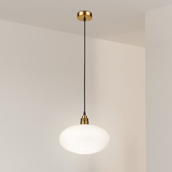 Lustr na lanku HECTOR 1xE27/15W/230V bílá/mosaz pr. 30 cm