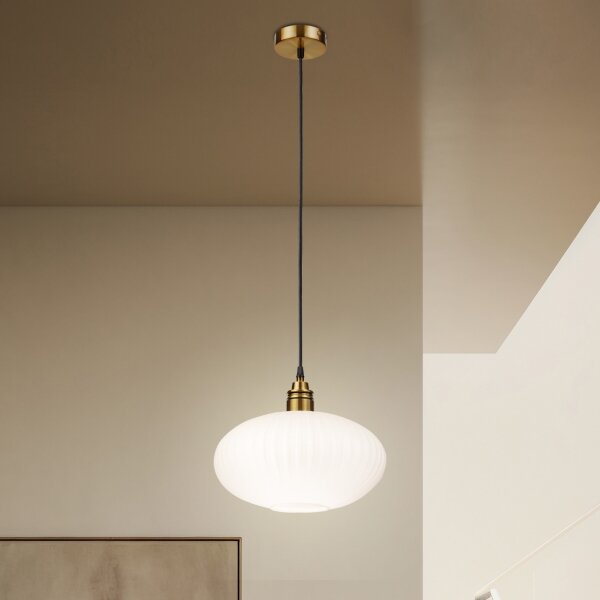Lustr na lanku HECTOR 1xE27/15W/230V bílá/mosaz pr. 30 cm
