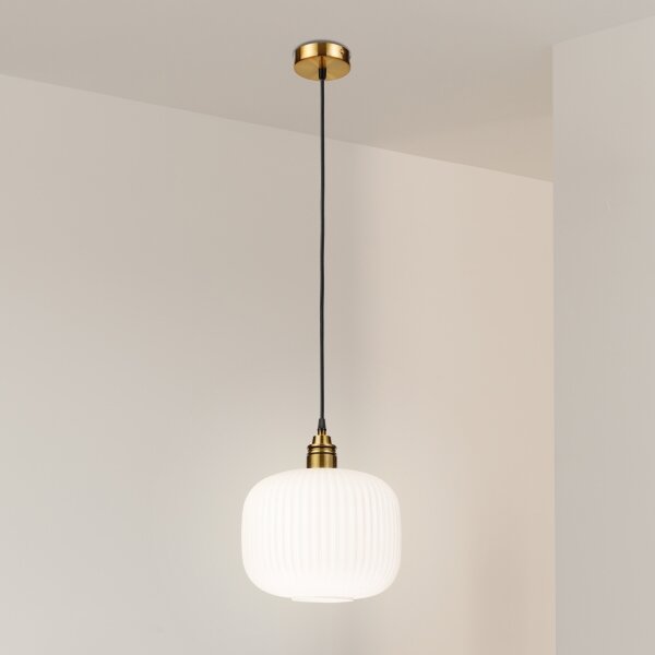 Lustr na lanku HECTOR 1xE27/15W/230V bílá/mosaz pr. 25 cm
