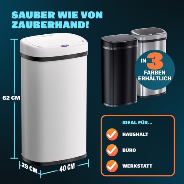 Bezdotykový Jumbo koš 50l bílá USB kabel zdarma