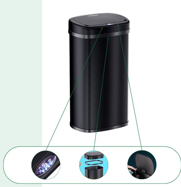 Bezdotykový Jumbo odpadkový koš 58l černá USB kabel zdarma