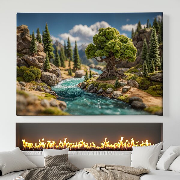 Obraz na plátně - Strom života Říční údolí, diorama FeelHappy.cz Velikost obrazu (šířka x výška): 40 x 30 cm