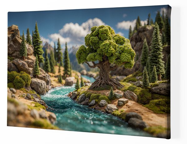 Obraz na plátně - Strom života Říční údolí, diorama FeelHappy.cz Velikost obrazu (šířka x výška): 40 x 30 cm