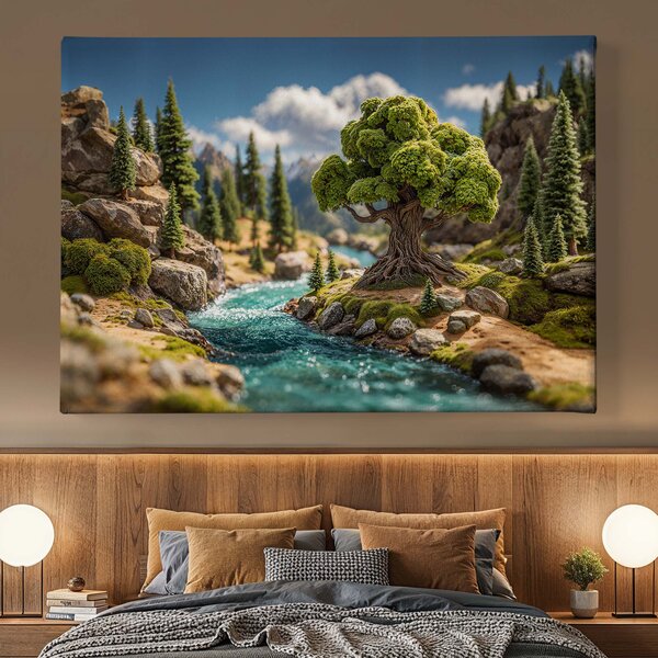 Obraz na plátně - Strom života Říční údolí, diorama FeelHappy.cz Velikost obrazu (šířka x výška): 40 x 30 cm