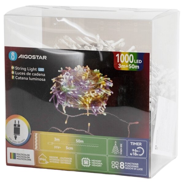Aigostar - LED Venkovní řetěz 1000xLED/8 funkcí 53m IP44 multicolor