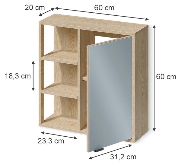 Koupelnová zrcadlová skříňka Vicco Arven Dub 60 x 60 cm, Model 60592