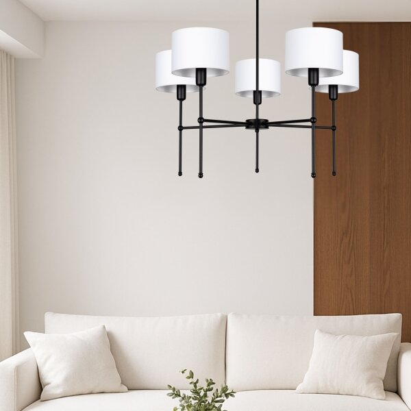 Lustr na tyči MADELA 5xE14/40W/230V bílá/černá
